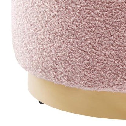 Modway Tilden 16 Inch Round Soft Sherpa Fabric Upholstered Ottoman in Blossom Natural - Small Ottoman Foot Rest with Rubberwood Plinth Base - Living Room Ottoman Side Table - Sherpa Ottoman Footstool - color: Blossom Natural