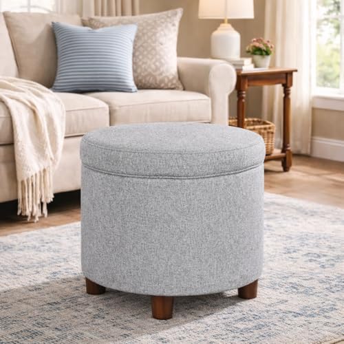 HomePop 19" Round Storage Ottoman - Light Gray Tweed - color: Light Gray