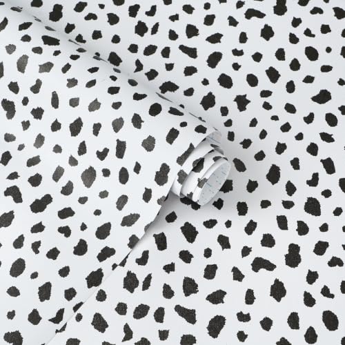 Yasinet Black Peel and Stick Wallpaper Black and White Wallpaper | 17.3"×393.7 "Polka Dot Contact Paper Modern Removable Self Adhesive Wall Paper Waterproof for Bathroom Bedrrom Cabinet Vinyl - color: Black/White, size: 17.3"×393.7''