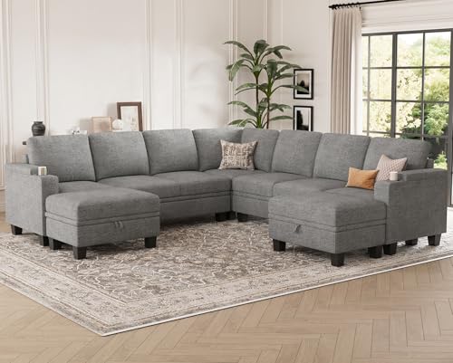 Belffin Modular Sectional Sofa Couch with Storage U Shape Convertible Corner Couches for Living Room Light Grey Couch - color: Light Grey, size: 8-seater sofa