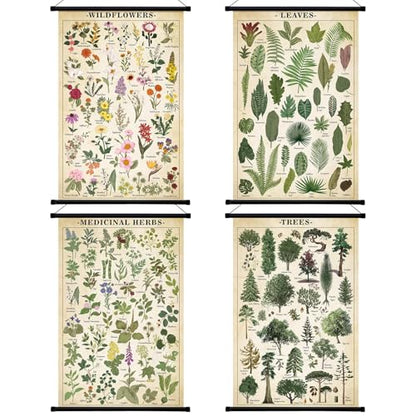 Lewtemi 4 Pcs Vintage Poster Nature Botanical Wall Art Wildflowers Leaves Medicinal Herbs Trees Wall Hanging Poster Prints Plants Chart Poster for Classroom, 15.35 x 23.62 Inch(Retro, Green Plants) - style: Green plants