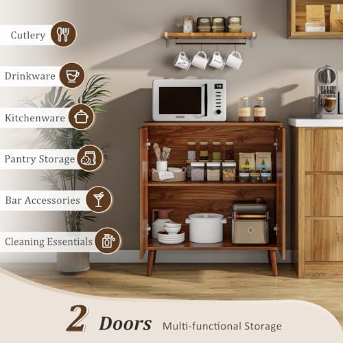 LYNCOHOME Fluted Sideboard Buffet Cabinet with Storage, 2 Doors with Solid Wood Feet for Kitchen, Hallway - size: 15.8"D x 31.5"W x 34.6"H