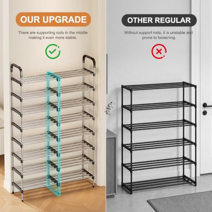 8-Tier Stackable Metal Shoe Rack, Removable Boot Shelf, Black | Sturdy Metal Shelves, Holds 32 Pairs, Tall Boot Tier, Space-Saving, Expandable, Easy Assembly, for Entryway, Closet - size: 8 Tiers (32.3"W)