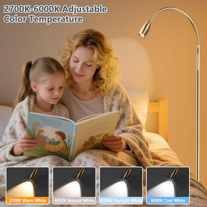 Reading Floor Lamp, 72" LED Dimmable Lamp with Gooseneck,Zoomable Spotlight | Adjustable Color Beam Standing Lamp, Touch & Remote Control, Task Craft, Sewing, Bedroom Living Room, Office, Antique Brass - color: Antique Brass