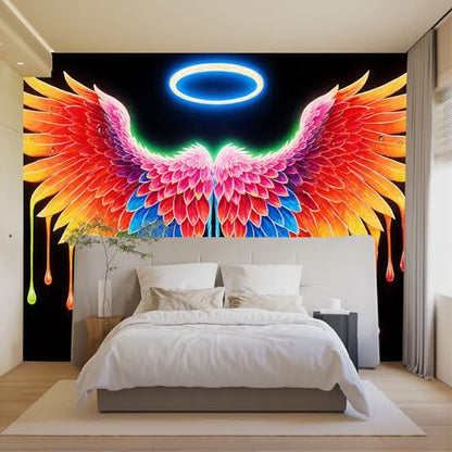 Custom Size Wall Sticker Murals Angel Wings & Glowing Halo Removable Self-Adhesive Large Photo Wallpaper for Living Room, Bedroom and Office