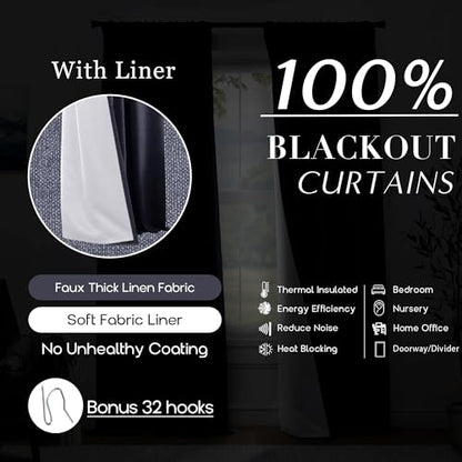 PANELSBURG Navy Blue Linen Blackout Curtains for Boys Bedroom, Thermal Insulated Nursery Curtains Boy, 63 Inch Length - color: Navy, size: 50"W x 63"L (Pack of 2)