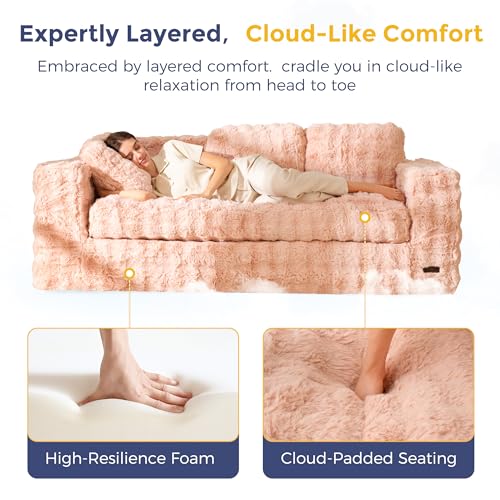 MAXYOYO 3-Seater Boneless Sofa Couch, Modern Bubbled Sofa for Living Room, Soft Bean Bag Chair High-Density Foam Couch with Pillows, No Assembly Required - color: Bubble Pink, size: 3 Seater