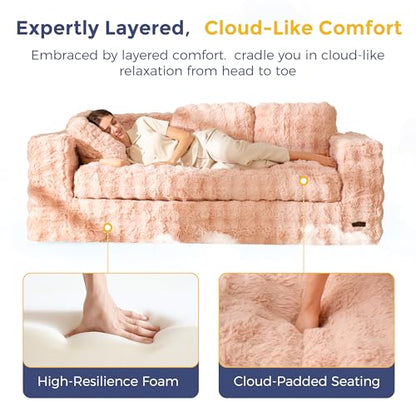 MAXYOYO 3-Seater Boneless Sofa Couch, Modern Bubbled Sofa for Living Room, Soft Bean Bag Chair High-Density Foam Couch with Pillows, No Assembly Required - color: Bubble Pink, size: 3 Seater
