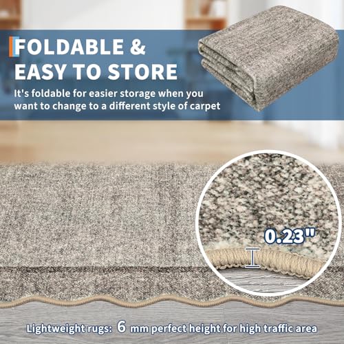 GarveeHome Scalloped Washable Small Round Rug 3 ft Non-Slip, Brown | Soft Christmas Solid Ultra-Thin Circle Low Pile Stain Resistant Carpet for Bedroom Entryway Kitchen Bathroom - color: Brown, size: 3' x 3' (Round)