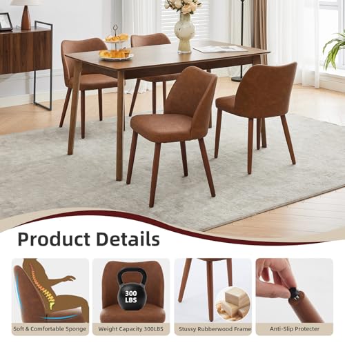 GarveeHome Wooden Dining Chair Set of 4 Upholstered Leather Dining Chair | Kitchen Chairs with Thick Cushions, Wing Backrest for Dining Room, Living Room, Dark Grey, No tool assembly, No Wobble - color: Brown Pu