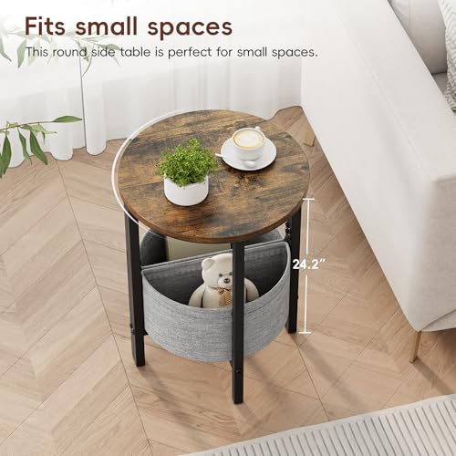 Small Round Side Table, Accent End Table with Storage Basket, Set of 2 Half Round Coffee Table End Table, Half Moon Bedside Table, Modern Nightstand Couch Table for Living Room Bedroom, Brown - color: Rustic Brown