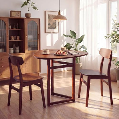 GOFLAME Folding Dining Table for 2 People, 31.5” Triangle Kitchen Table with Rubber Wood Legs, Space Saving Dinner Table for Dining Room, Apartment, Breakfast Nook, Small Space, Walnut - color: Walnut