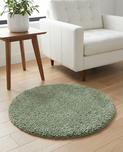 Rugs.com - Zermatt Shag Rug – 2 Ft Round Sage Green Plush Shag Rug – Ultra Soft High Pile for Bedrooms, Nurseries, and Cozy Nooks - color: Sage, size: 2' (Round)