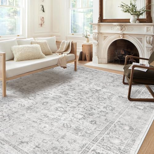 LIVEBOX 10x14 Area Rugs, Extra Large Grey Area Rug for Living Room Boho Soft Non-Slip Rug, Low Pile Non-Shedding Indoor Carpet for Dining Room Bedroom High Traffic Areas - color: Silvergray, size: 10' x 14' (Rectangular)