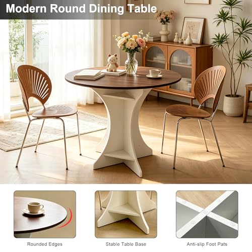 Lightdot 40" Round Dining Table Modern Circle Farmhouse Kitchen Table for 4 People Small Space Dining Room Table for Dining Room/Kitchen/Living Room, Amber Top & Pedestal Base - color: Amber