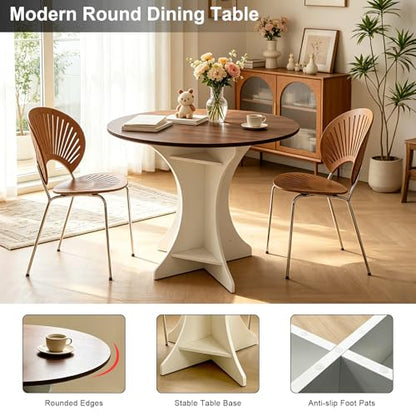 Lightdot 40" Round Dining Table Modern Circle Farmhouse Kitchen Table for 4 People Small Space Dining Room Table for Dining Room/Kitchen/Living Room, Amber Top & Pedestal Base - color: Amber