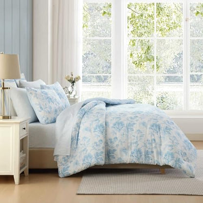 Laura Ashley - Twin Comforter Set, Bedding Set Includes Matching Bed Sheets, Sham & Pillowcase, Medium Weight, Oeko-TEX Certified (Anja Blue) - color: Anja Blue, size: Twin