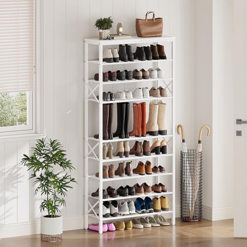 10 Tier Shoe Rack, Large Capacity Shoe Storage Organizer Holds 40 Pairs, Sturdy and Stable, for Entryway, Hallway, Closet, Dorm Room, White SS10WW - color: White, size: 27.8" x 10.8" x 65.7"