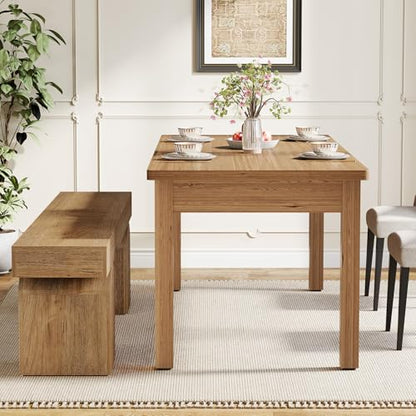 Tribesigns 59" Dining Bench for 2 to 3, Farmhouse Dining Table Bench with Arched Base, Extra Long Kitchen Seating for Living Room, Entryway (Brown) - color: Brown