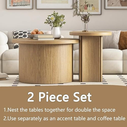 Mxtxmy Round Nesting Coffee Table Set of 2,Coffee Tables for Living Room | Round Coffee Tables with Wood Finish,Stackable Coffee Table Set,Rustic Sofa Side Table,Living Room Bedroom (Large Size) - color: Large Size