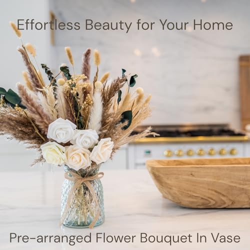 100pcs Artificial Flowers Arrangement With Vase, Dining Table Centerpiece | Dried Pampas Grass Floral Centerpieces Decorations, Fake Flowers in Vase, Coffee Table Decor, Centro de Mesa - size: pampas bouquet in vase