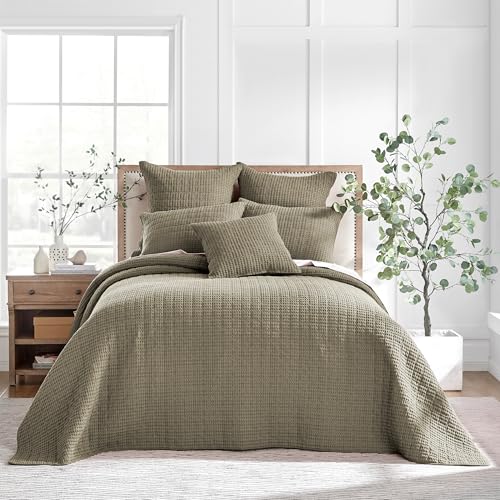 Levtex Home Mills Waffle Twin Bedspread Set (84x104in) with 1 Pillow Sham (26x20in) - Taupe - Cotton Waffle Twin Size Bedspread Set - Lightweight, Soft, Pre-Washed - color: Taupe, size: Twin Bedspread