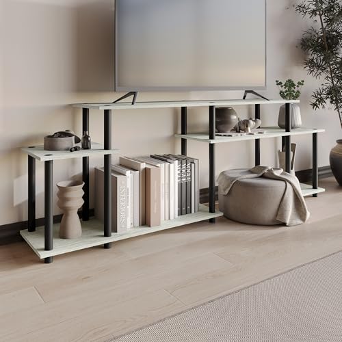 Simple 3-Tier TV Stand with Open Storage Shelves, for TVs up to 50", Light Grey - color: Light Grey