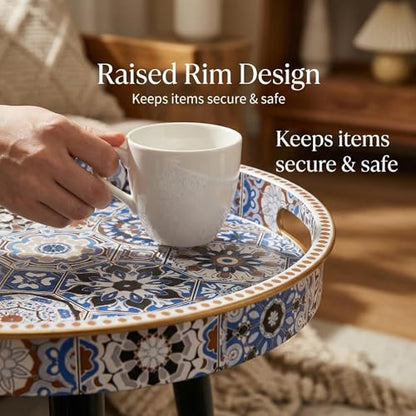 Round Indoor Side Tables with Detachable Wooden 3 Legs, Versatile Tray Table, Perfect for Round Coffee Table Tea, and Relaxation Time 17.7 Inch (33 Bohemian) - color: 33 Bohemian