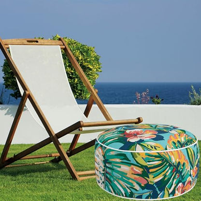 Inflatable Stool Ottoman Footrest with Handle D20 xH9-Rosario Flower Leaf | Indoor Outdoor Footrest Seat, Water-Repellent, Footstool Pouf for Home Patio Garden and Camping Use - color: Rosario Flower Leaf