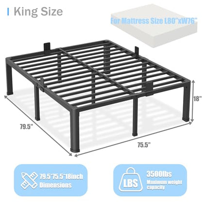 18 inch King Size Bed Frame with Round Corner Legs Mattress Slide Stopper,3500 lbs Heavy Duty Metal Platform,Steel Slat Support,No Box Spring Needed,Easy Assembly,Noise Free - size: King, style: 18 inch
