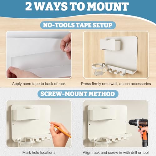 Metal Bedside Wall Shelf with Cup Holder, No Drill Floating Bedside Shelf Organizer, Wall Mounted Nightstand Alternative for Bedroom, Dorm, Bunk Bed, Loft Bed & Small Spaces, White