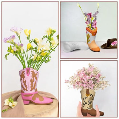 Affrolling 12 Set Cowboy Plaster Boot Vases Ceramics to Paint Ready to Paint DIY Unpainted Plaster Paintable Kit Contains Four Different Styles of Vases with Brush Palette for Adults - style: Plaster Boots