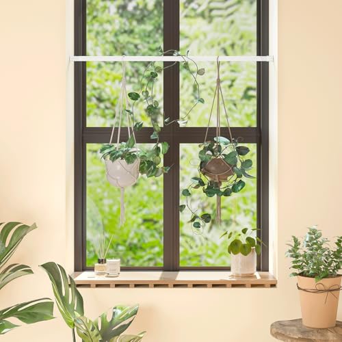 Bamworld Window Plant Hanger Indoor Adjustable Hanging Planters | Spring Tension Rods 27''-51'' No Drilling Expandable Hanging Plant Holder for Hanging Basket for Balcony Decor (White) - color: White