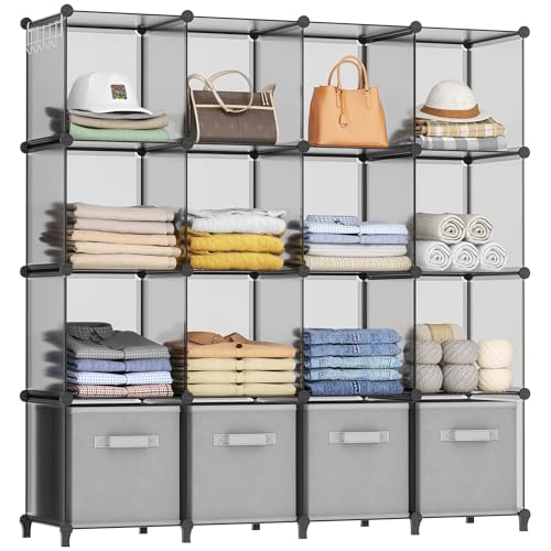 HOMIDEC Closet Organizers and Storage, 16 Cube Storage Organizer | Portable Closet Organizer Cubes Shelves for Clothes, Bedroom, Wardrobe, Kids Room, Bathroom, Grey - color: Grey, size: X-Large