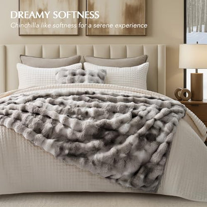 Faux Rabbit Fur Bubble Throw Blanket, 50"x60", Light Grey | Ultra Soft, Luxury Faux Rabbit Fur Throw, Thick Warm Bubble Blanket, Cozy Fluffy Reversible, for Bed, Couch, Chair, Sofa - color: Marble Grey, size: 50"x60"