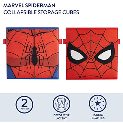 Idea Nuova Marvel Spider-Man Collapsible Storage Cubes, Set of 2 Fabric Organizer Bins, 10 x 10 Inch Storage Baskets for Kids Bedroom, Playroom, Closet & Cube Shelves, Red