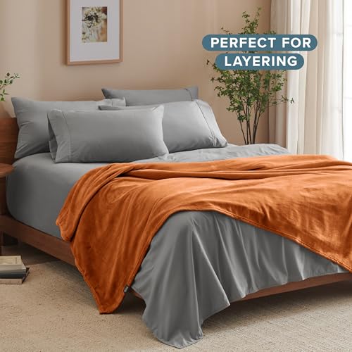 Bare Home Fleece Blanket Luxury Microplush (Full/Queen, Sienna) | Ultra-Soft Lightweight Blanket for Bed, Sofa, and Couch, Cozy & Warm Blanket - color: 22 - Sienna, size: Full/Queen