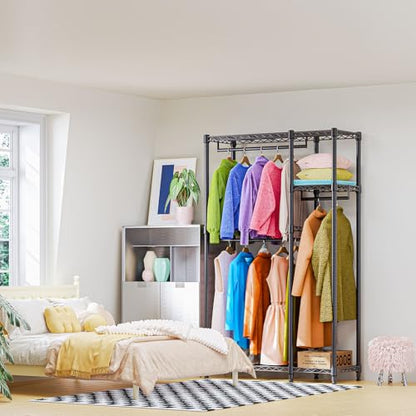 M MZG Heavy Duty Rolling Garment Rack 3 Tiers Adjustable Wire Shelving Clothes Rack with 3 Rods and Side Hooks,Storage Closet Clothing Rack Black 15.7" D x 43.3" W x 76.5" H - color: Black, size: 2 composition 15.7"D x 43.3"W x 76.5"H