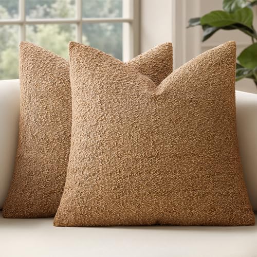 MIULEE 16x16 Decorative Lumbar Boucle Couch Pillow Covers Tobacco | Set of 2 Textured Neutral Fall Autumn Throw Pillow Covers, Accent Solid Pillowcases, Sofa Living Room Home Decor - color: Tobacco, size: 16" x 16" (Pack of 2)