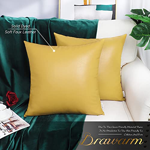 BRAWARM Faux Leather Throw Pillow Covers 16 X 16 Inches - Yellow Leather Pilow Covers Pack of 2, Solid Dyed Leather Pillowcases for Couch Bed Sofa Garden Home Decorative - color: Yellow, size: 16" x 16" (Pack of 2)