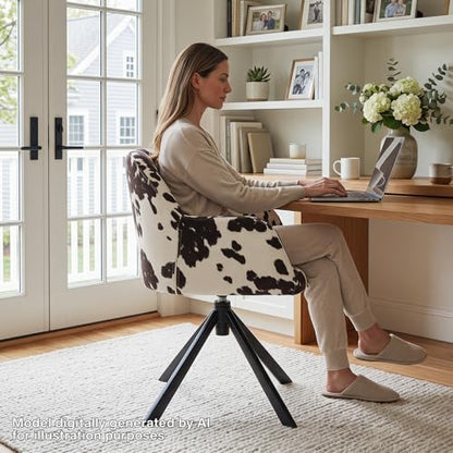 EALSON Comfy Velvet Desk Chair Modern Computer Task Chair no Wheels Swivel Accent Chair with Mid Back Arm Chair for Living Room/Bedroom/Home Office, Cow Print - color: Cow Print
