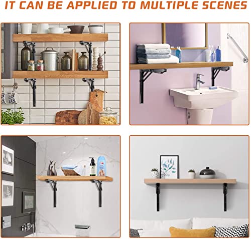 24 inch Black Sturdy Folding Shelf Brackets, Heavy Duty Adjustable Steel Wall Mounted Collapsible Shelf Bracket, Max Load 550lb - style: 4 PACK