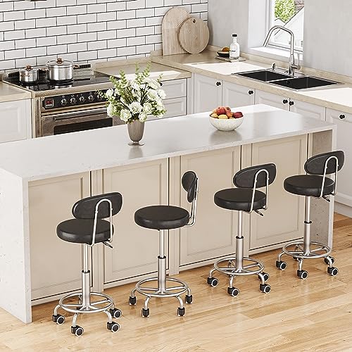 HOOBRO Height Adjustable Rolling Stool, 360° Rotating Drafting Chair, Multi-Purpose Office Desk Chair, Rolling Swivel Salon Stool Chair, for Barber Shop, Nail Salon, Office, Black SB01BY01G1