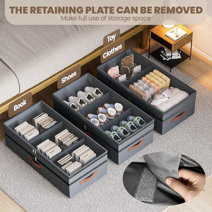 Under Bed Storage with Wheels, 2Pack 71L Under the Bed Storage Containers | Adjustable Underbed Drawer with Lids, Underbed storage Rolling Bin for Shoes, Clothes, Blankets, Grey - size: 8.5-11.5 inch height-grey