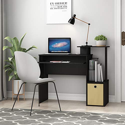 Furinno Econ Multipurpose Home Office Computer Writing Desk, Black/Brown | Side Shelves and Storage Bin, Computer Desk, Office Desk, for Home Office, Study Room, Dorm - color: Black/Brown, size: Compact