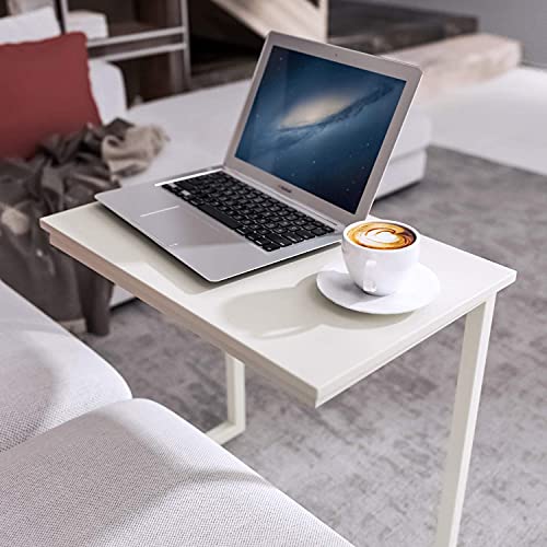 Sofa C Side End Table Wood Accent Couch Coffee Tray Snack Notebook Laptop Holder Over Bed Stand Reading Desk White Color 22x14x27 Inch Space Saving for Living Room Bedroom - color: White