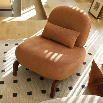 KEIKI Velvet Accent Chair with Solid Wood Legs, Armless Cute Single Seat Sofa for Living Room, Bedroom, or Reading Nook, Comfy Lounge Chair, Caramel - color: Caramel