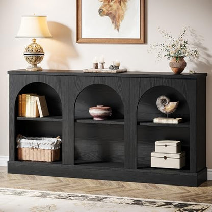 Tribesigns Black Console Table with Storage, 63" Long Arched Entryway Table | 3 Tier Wooden Farmhouse Rectangular Sofa Table Behind The Couch for Entrance, Hallway, Foyer, Living Room - color: Black