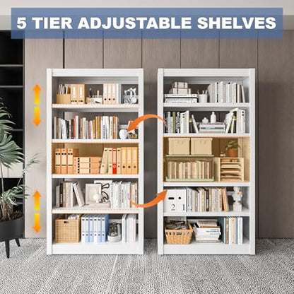 VASAAOSD Metal Bookshelf - Adjustable White Bookcase, 5 Tier Book Shelf | Heavy Duty Sturdy Book Case, Modern Bookshelves and Bookcases for Home Office, Living Room, Bedroom, Library(69" H) - color: White, size: 69" H