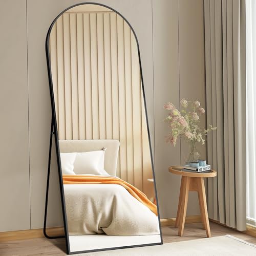 DUMOS 64"x21" Arched Full Length Mirror with Stand, Full Body Floor Mirror | Free Standing or Wall Mount, Nano Glass Aluminum Frame, Hanging or Leaning, Modern Simple Home Decor, Black - color: Black-rounded, size: 64"L x 21"W
